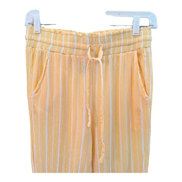 Soft Crinkly Beach Pants Butter Yellow Stretchy Pull On Drawstring Flowy size M - Picture 3 of 10